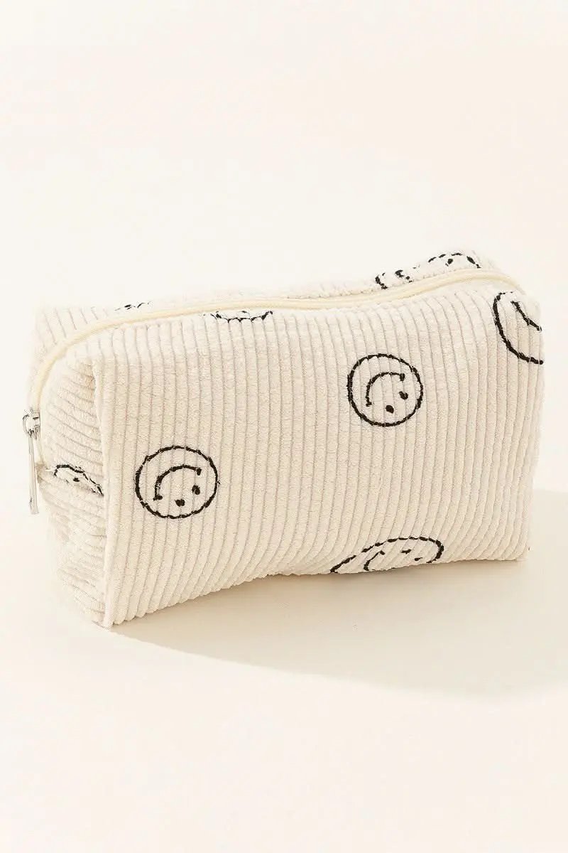 Zenana Smiley Face Corduroy Cosmetic Pouch - Love Salve